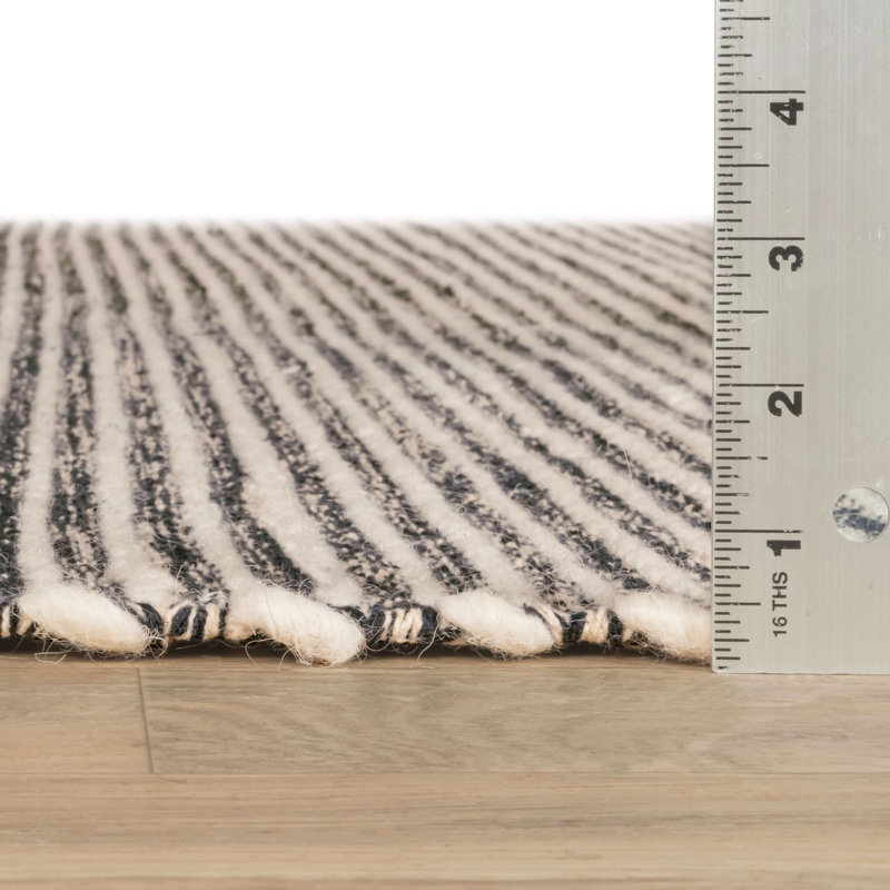 Mixed Stripe Blue/Ivory Handwoven Rug, Runner 2'6" x 8'