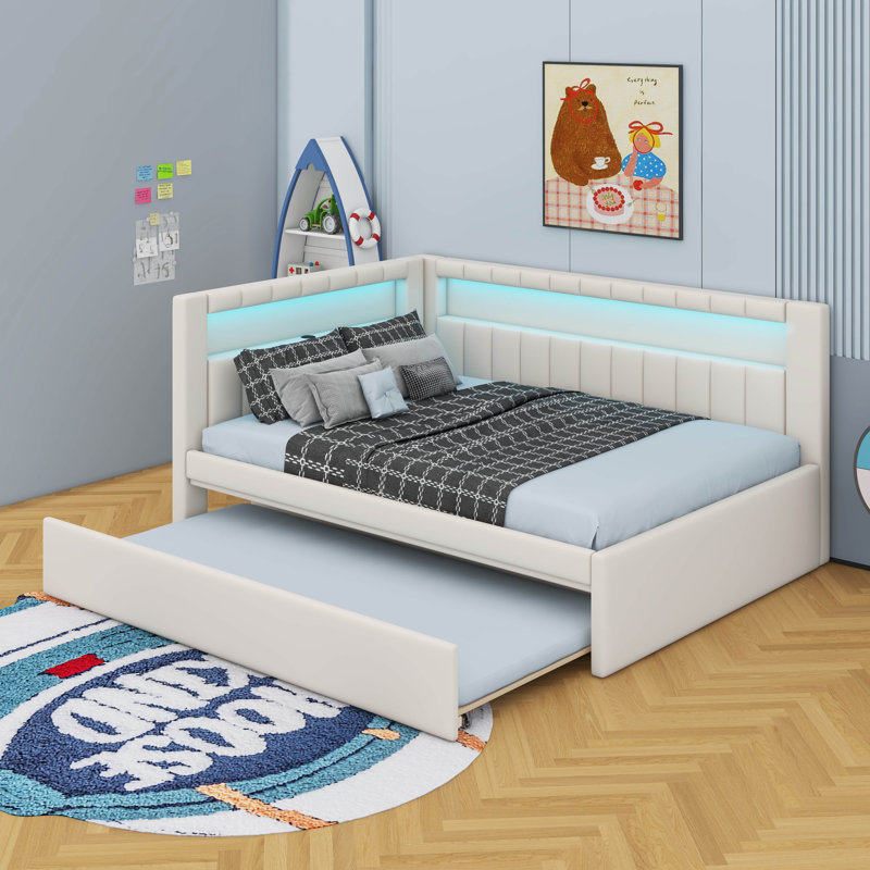 Lit plateforme avec ports USB et 2 tiroirs, Lit double, Blanc
