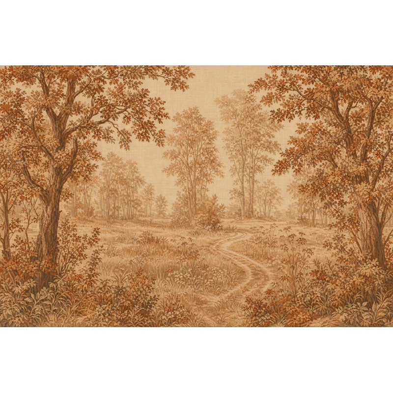 Papier peint paysage de forêt, sépia, arbres d'automne, 200"x120", Peel and Stick