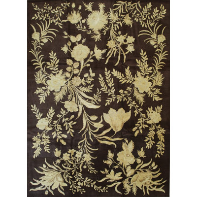 Luxurious Elena Brown and Gold Hand Knotted Afghan Wool Rug 10'0" x 14'0"