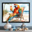 Chaise longue perroquet sur une plage - araignée, art mural-852023666-852023665
