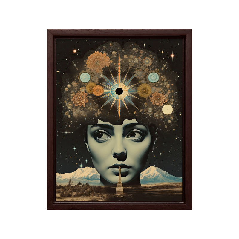 Portrait de femme psychédélique no 10, Canvas, 12"H x 16"W, Brown Framed