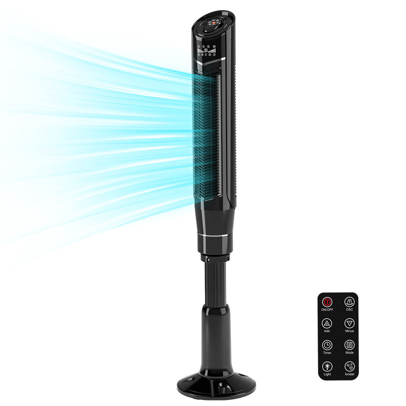 Tower Fan 59” Portable With Oscillation Remote Control, Adjustable height（0-7in）,8 Powerful Wind Speed And 3Modes Setting, Built In 24 H Timer Led Display Compact Standing Fan