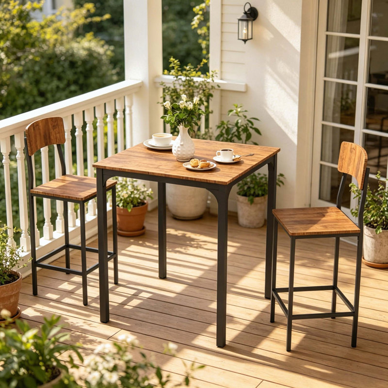 3-Piece Industrial Dining Table and Stools Set