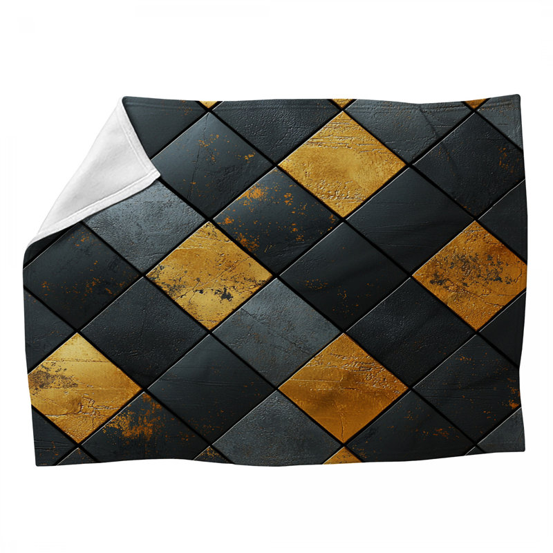 Jeté en molleton Pebbles, Noir géométrique, L 80 po x l 60 po