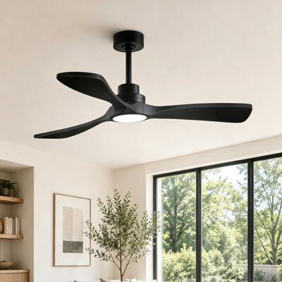 52" Modern Wood Ceiling Fan with Dimmable LED Light, 3CCT, Two Downrods, and Remote Control