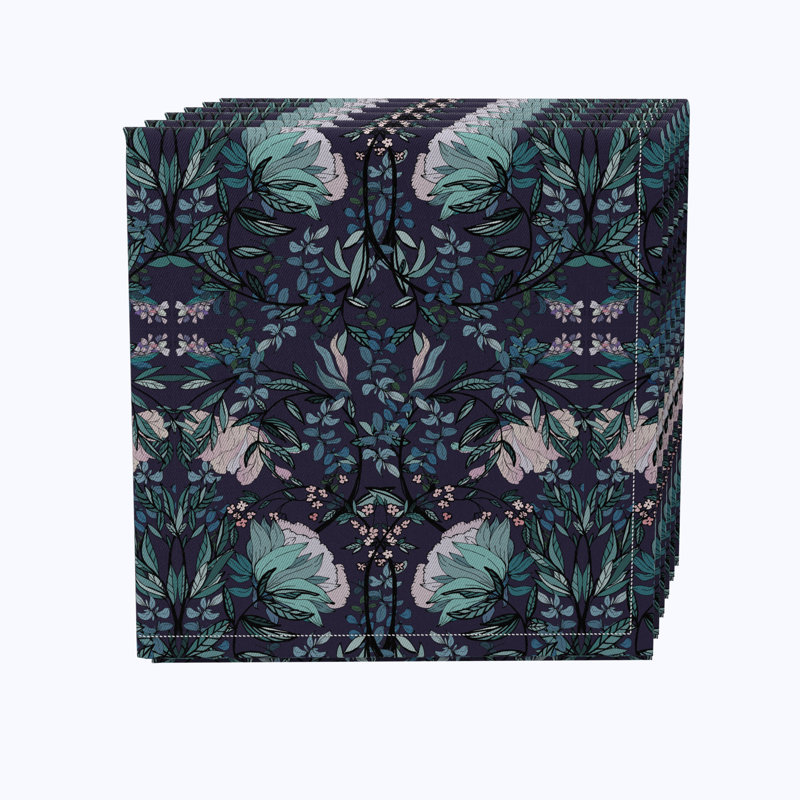 100% Cotton Black Floral Square Napkin