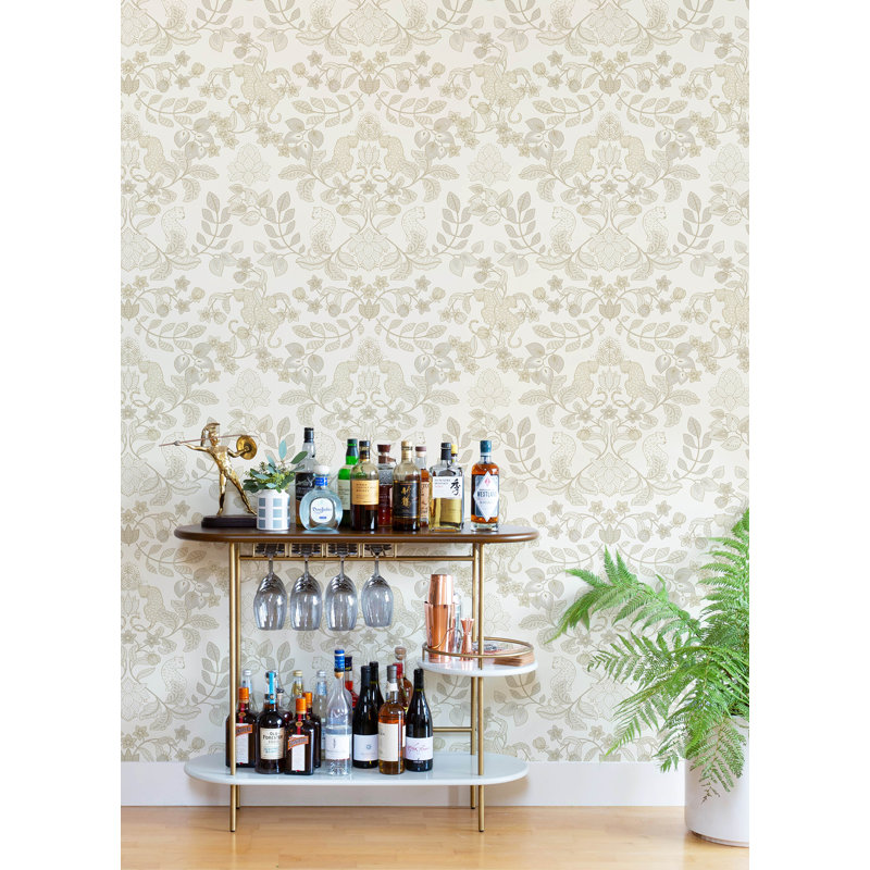 Papier peint damassé Getty Jungle, Blanc cassé