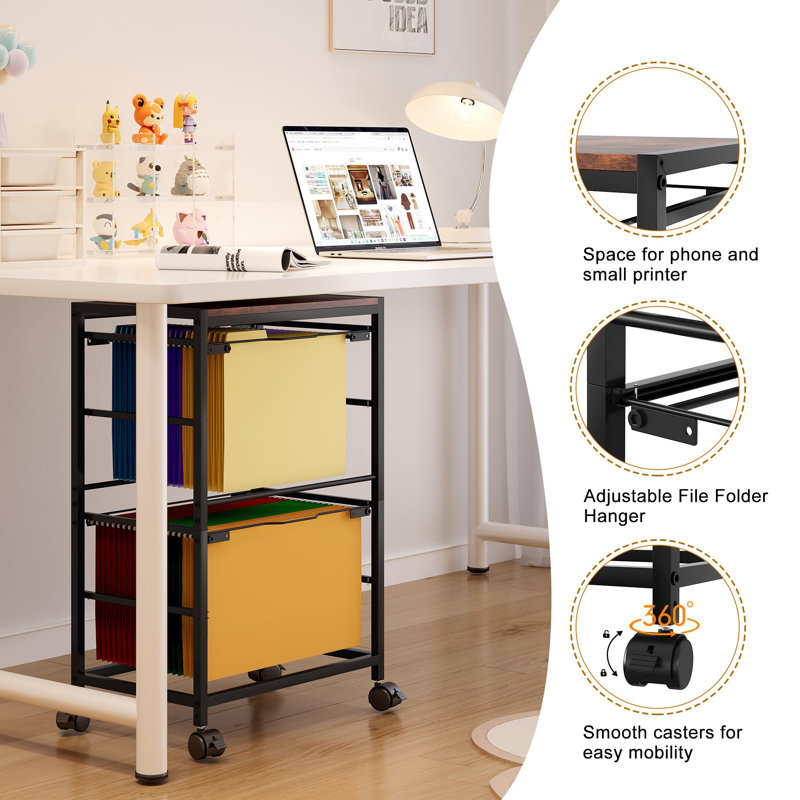 2 Tier Rolling File Cart with Wheels