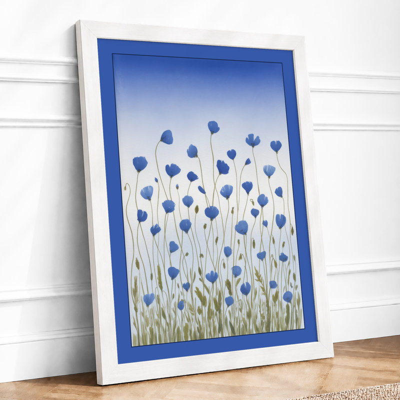 Blue Wildflower Meadow Botanical - Framed Print, A3 - 42.0 x 29.7 cm, White