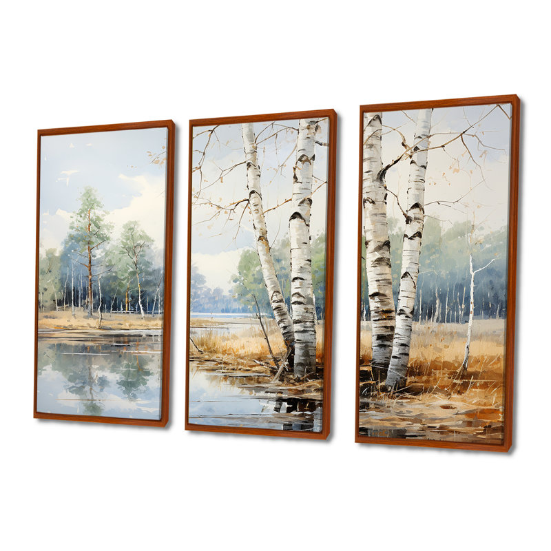 Ensemble de salon en bois de bouleau beige et gris, H 32 po x l 48 po, Cadre flottant brun