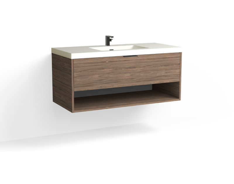 Modo 48" W Wall Mounted Single Bathroom Vanity, Glossy White/Single, Satin Nickel, Biondo