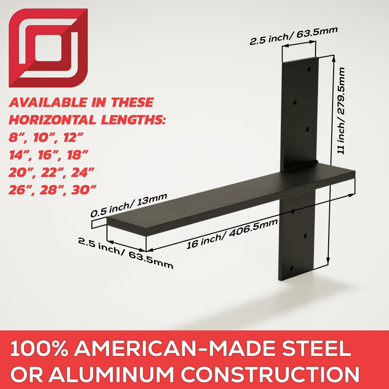 28-Inch Black Steel Floating Shelf Bracket