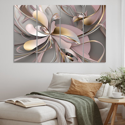 " Liquid Art Gold And Pink Effervescence I " 4 - Pieces
