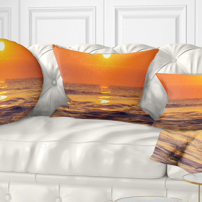 Seascape Sunrise and Glittering Waters Lumbar Pillow, Square 18" x 18"