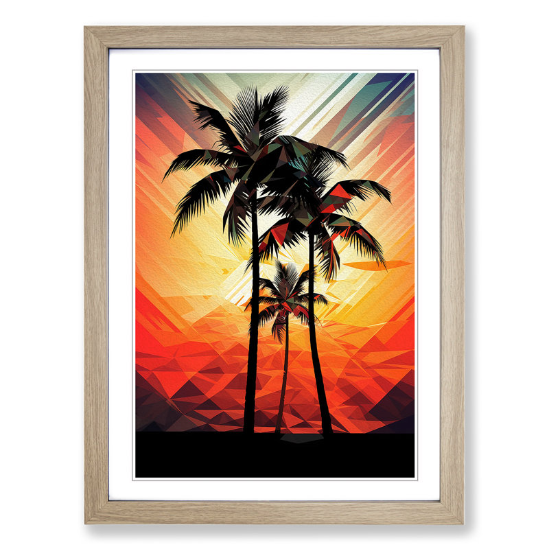 Palm Tree Geometric No.2 - Single Picture Frame Print on Wood, 64cm H x 46cm W x 2" D, Oak Framed