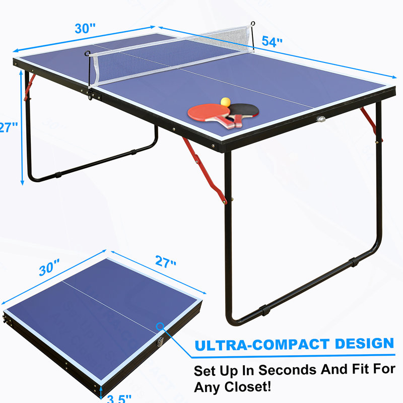 Table de ping-pong pliable et portable avec filet et 2 raquettes de ping-pong