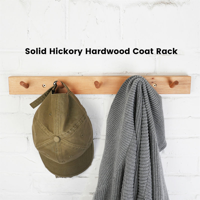 Wall Mounted Coat Rack, Natural Hickory, 2" H x 19.75" W x 0.75" D