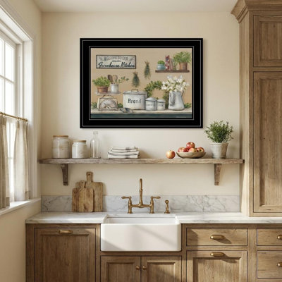 «Garden Farmhouse Kitchen», art mural noir encadré