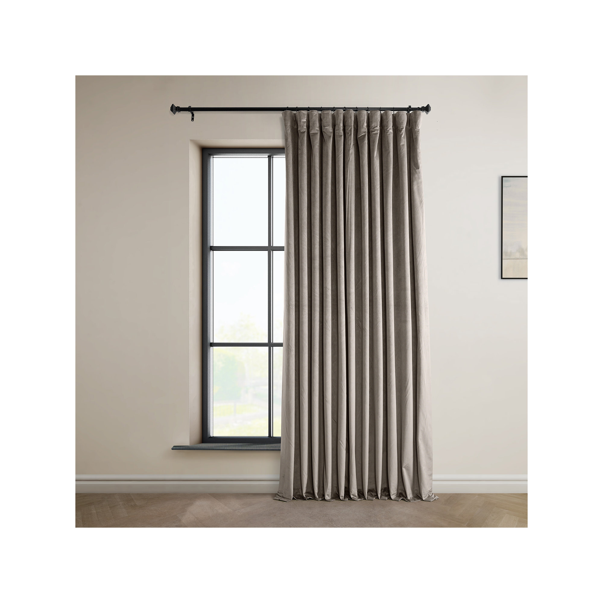 Loria Plush Velvet 100% Blackout Curtains For Bedroom, Living Room - Single Panel, 100" W x 108" L, Library Taupe