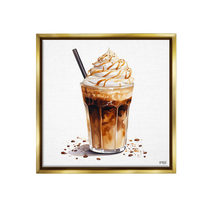 «Coffee Dessert Drink» sur toile, Cadre flottant métallique doré, H 25 po x l 25 po