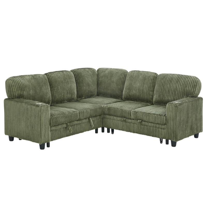 Convertible Sectional Sofa Bed with Pull-Out, Storage & USB Ports