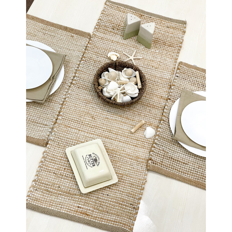 Chemin de table Pingham, Naturel/Ivoire, 48 po x 13 po