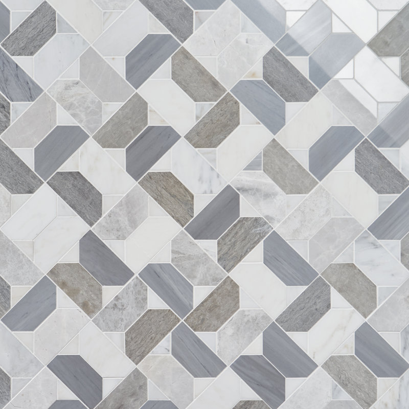 Pledge 12.83 In. X 12.83 In. Polished Marble Luxury Mosaic Floor And Wall Tile (1.14 Sq. Ft. / Each), Glacier Gray
