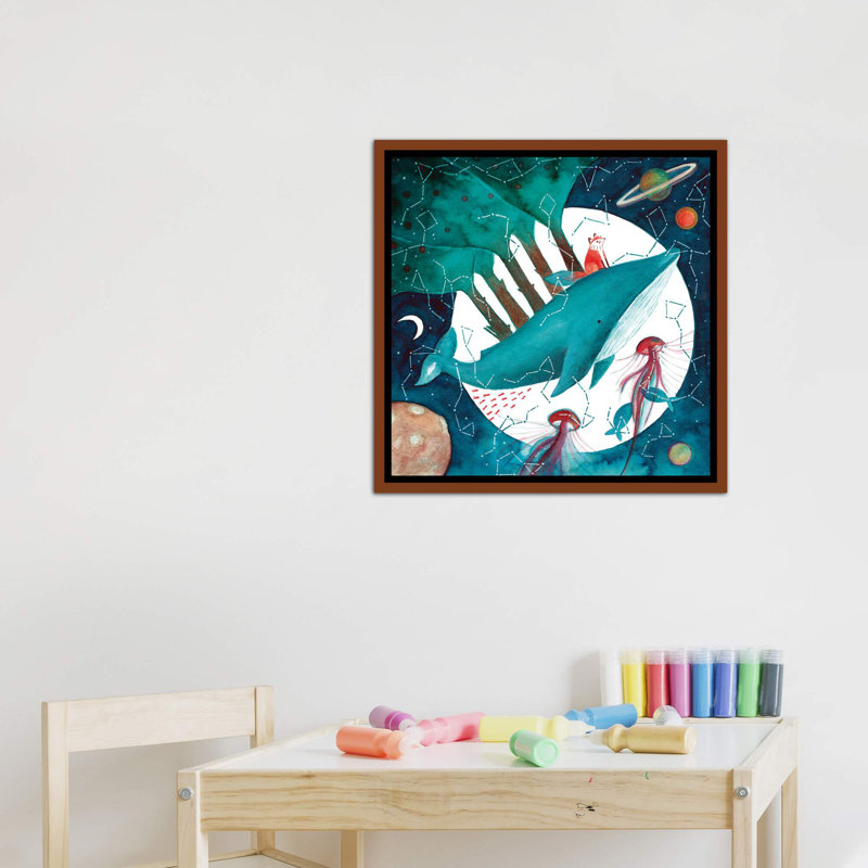 Renard et baleine IV - impression, H 26 po x l 26 po x P 1,5 po, Toile avec cadre brun, Pas de tapis