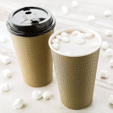 500-CT Disposable Red 16-oz Hot Beverage Cups with Ripple Wall Design: No Need for Sleeves - Perfect for Cafes - Eco-Friendly Recyclable Paper