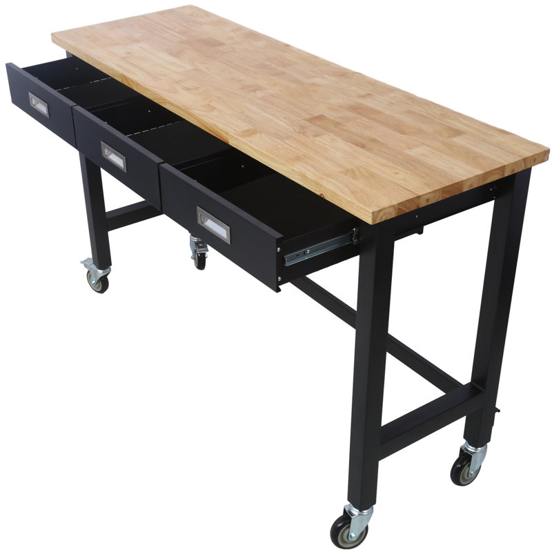 Work Bench, Workbench With Drawer Storage, Heavy Duty Work Table With Wheels For Garage Home Office