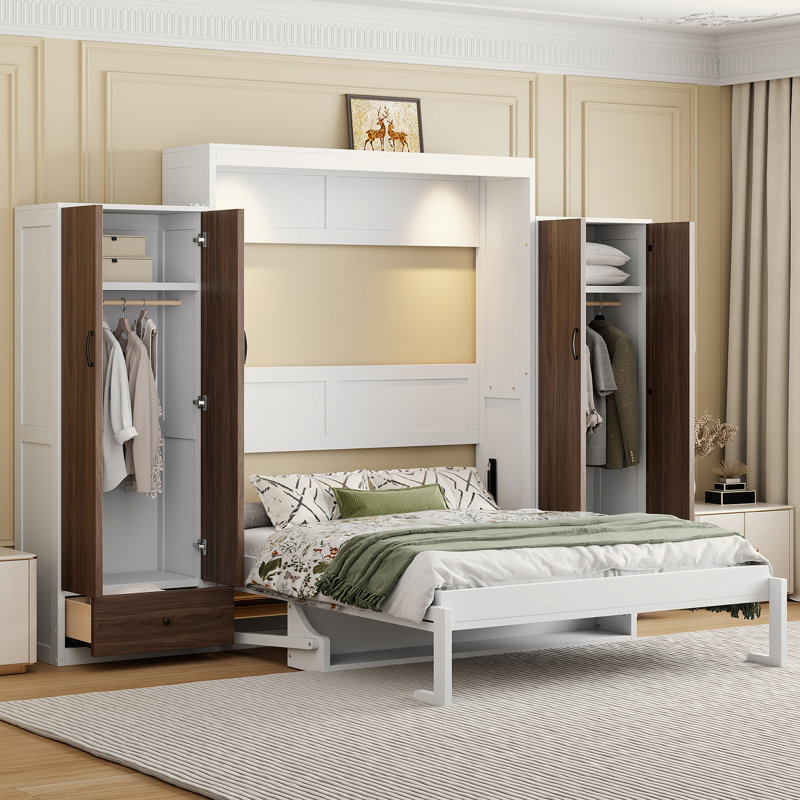 Lit escamotable Murphy avec placard, tiroirs et table, Lit double