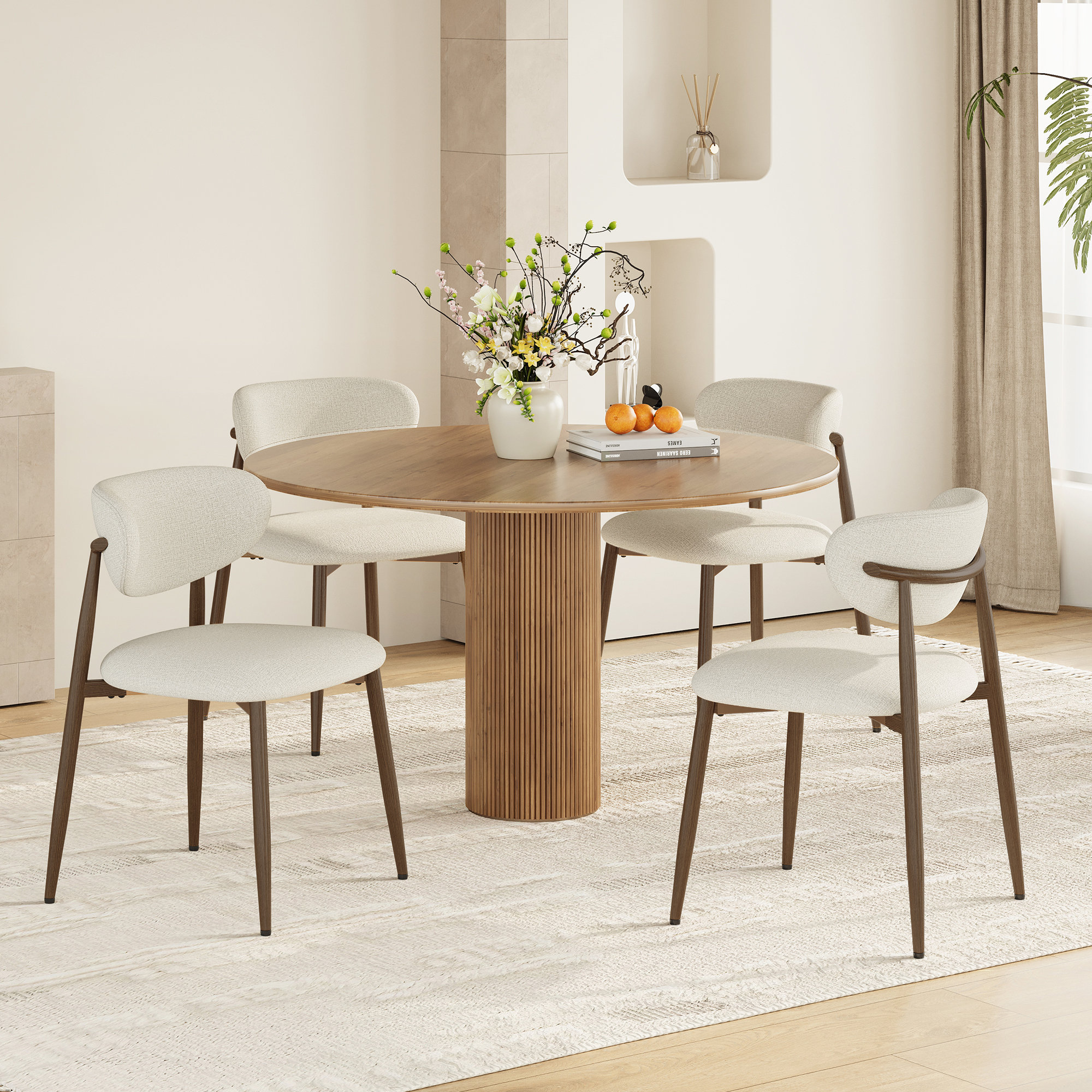 Metal Upholstered Side Chair Dining Chair (Set of 6)