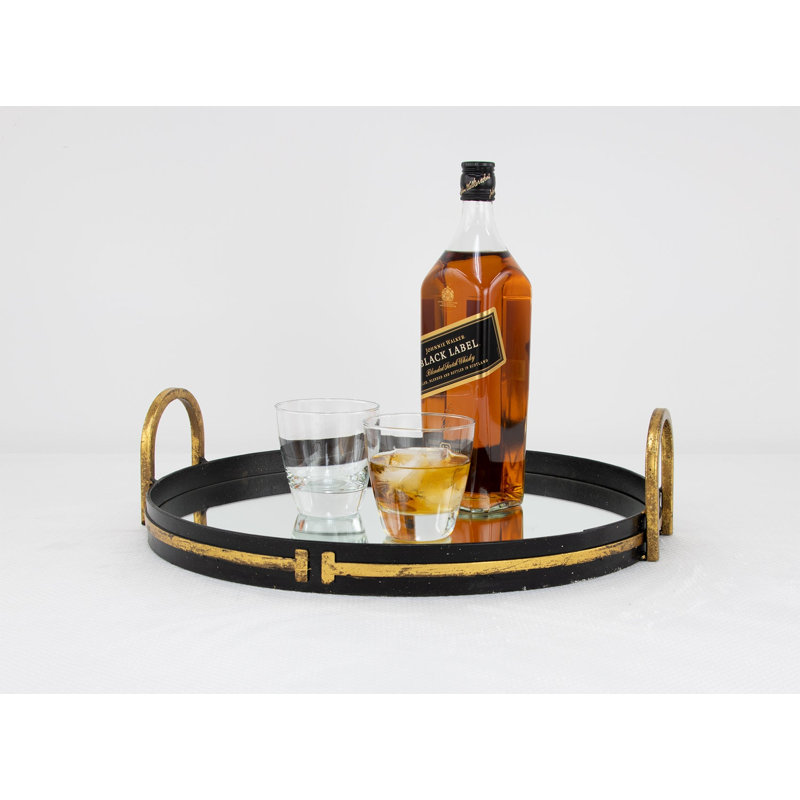 Tiffany Round Decorative Tray, Black/Gold