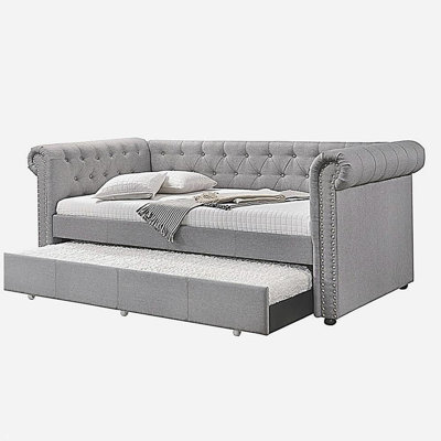 Lit de jour Justice en tissu gris fumée avec couchette (simple)