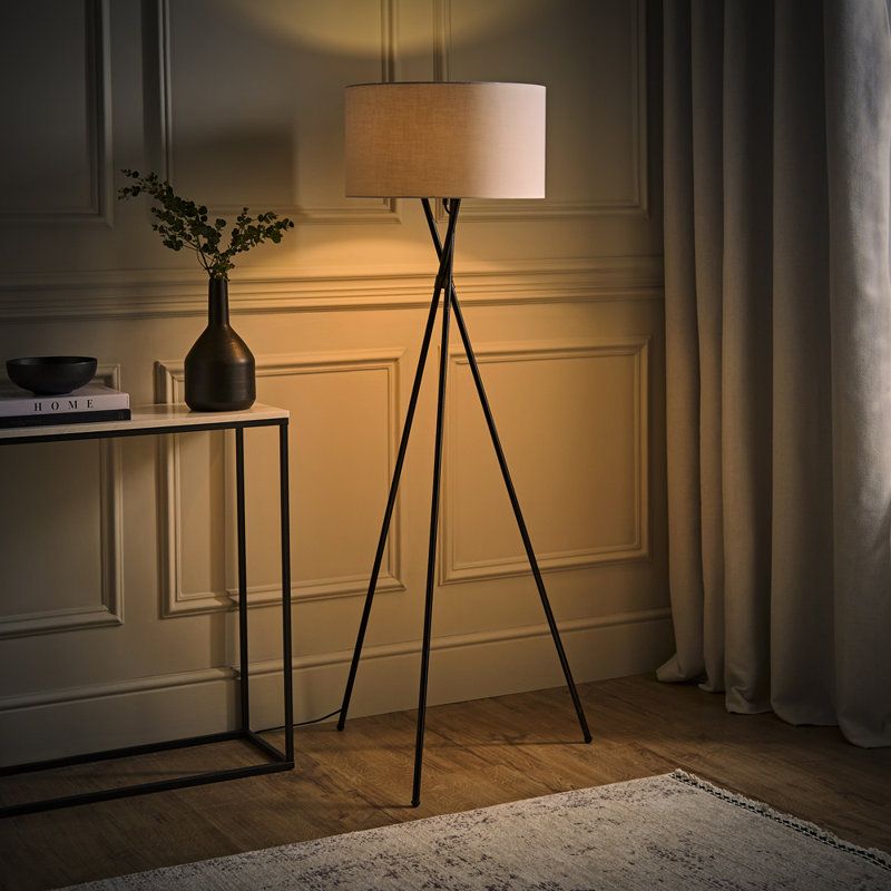 Misner 155cm Camden Tripod Floor Lamp with Large Reni Shade, Beige, Yes, Black 