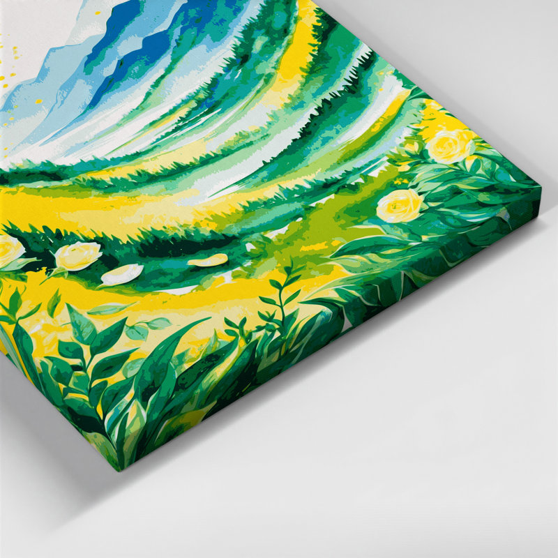 Aquarelle, paysage 22, art mural sur toile verte, H 24 po x l 36 po