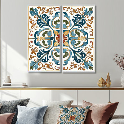 Mediterranean Tiles In Retro Blue VI - Modern Canvas Wall Art