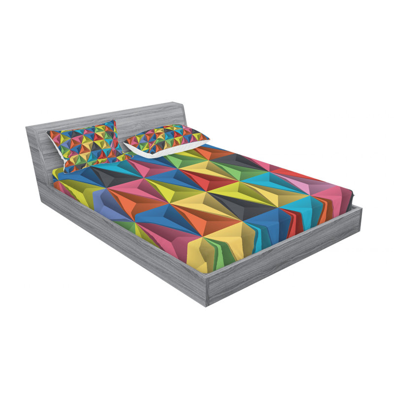 Microfiber Geometric Sheet Set, Full Sheet Set with Fitted Sheet
