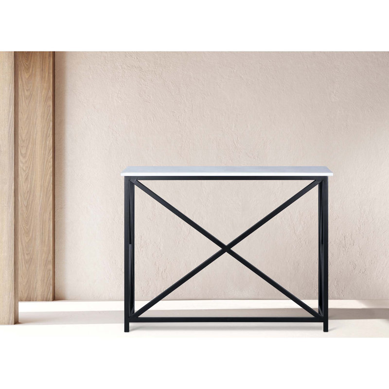 Medallion 60'' Console Table, Flat Black, Carrera Marble, 36"H x 60"W x 15"D
