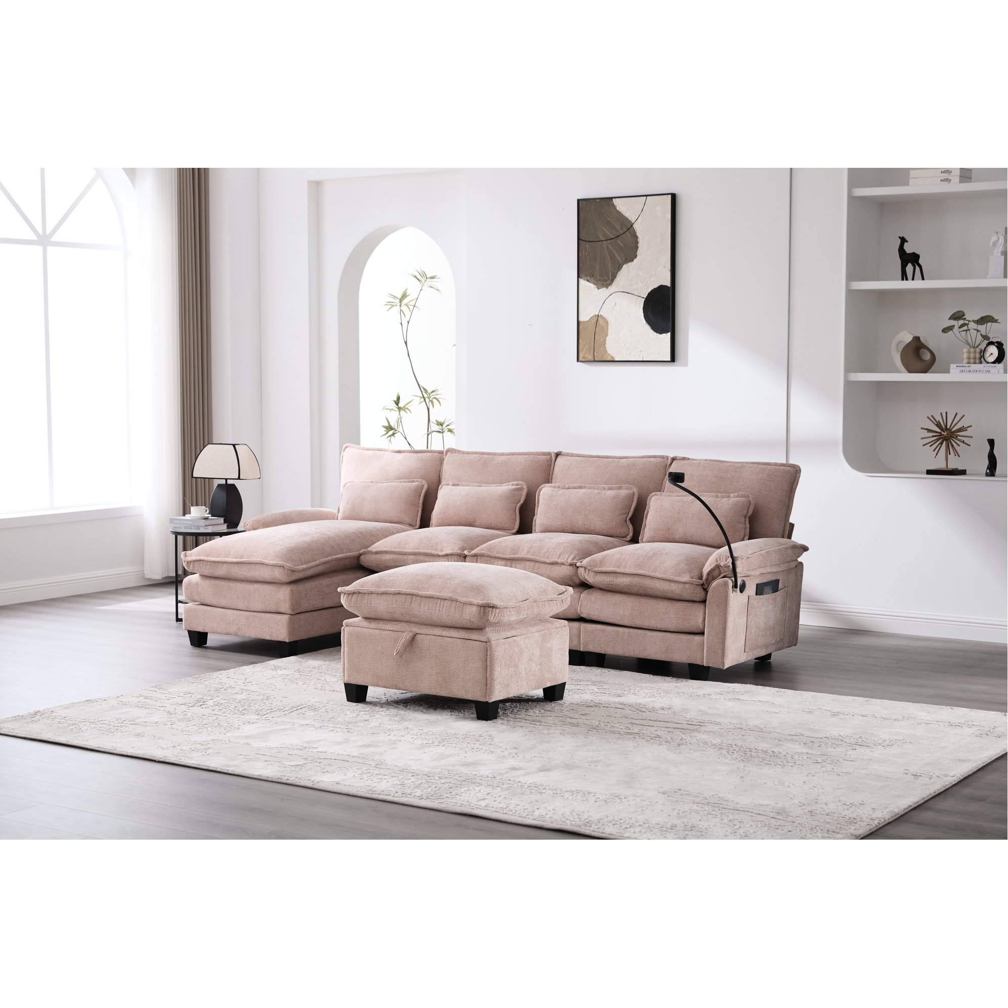 Latitude Run® 106" Cloud Couch U Shape Sectional With 4 Seat Orange ...