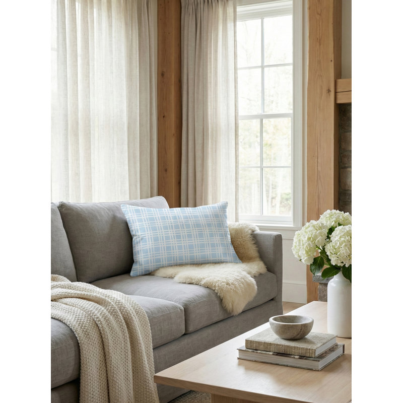 Cape Blue Estate Plaid Linen Dutch Euro Pillow 28X36 with Down Insert, Beige, Square 26", Down Blend