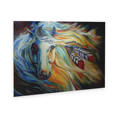 Art flottant en aluminium brossé «Breaking Dawn Indian War Horse» par Marcia Baldwin