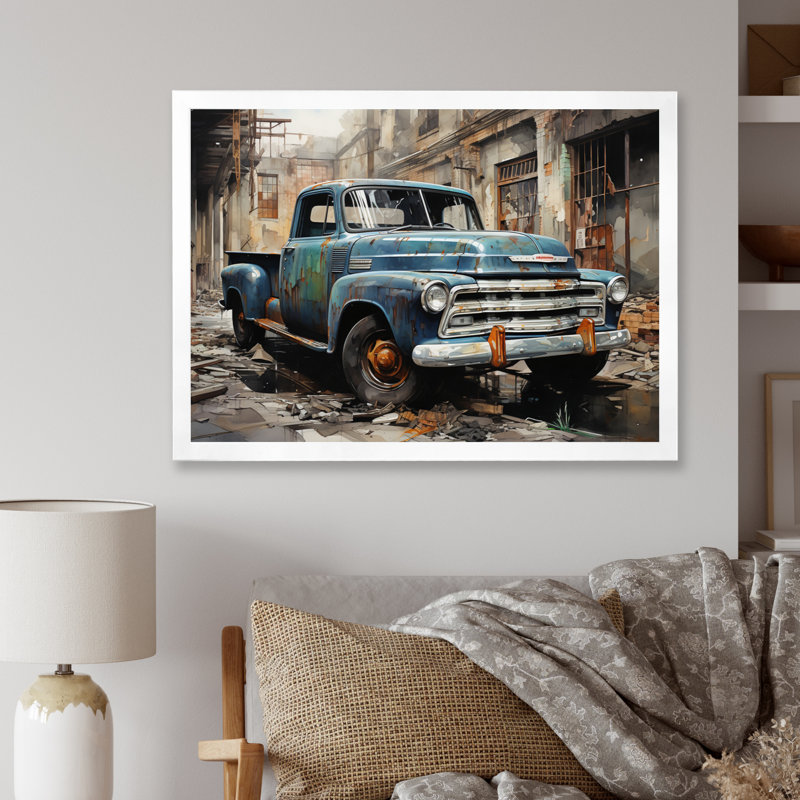 Élégance industrielle camionnette - transport mural, H 30 po x l 40 po x P 1,5 po, Cadre simple blanc