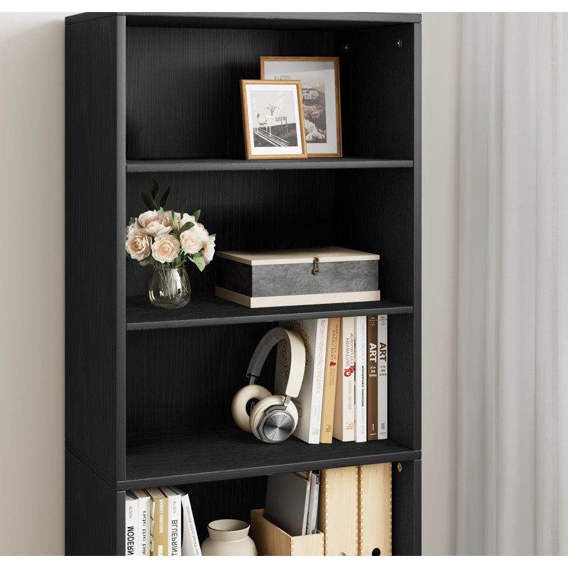 Bibliothèque haute, 6 tablettes en bois, Noir