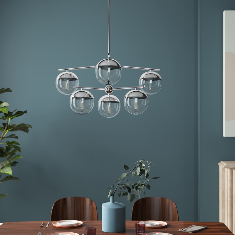 Yearby 6 - Light Dimmable Tiered Chandelier, Chrome, Clear