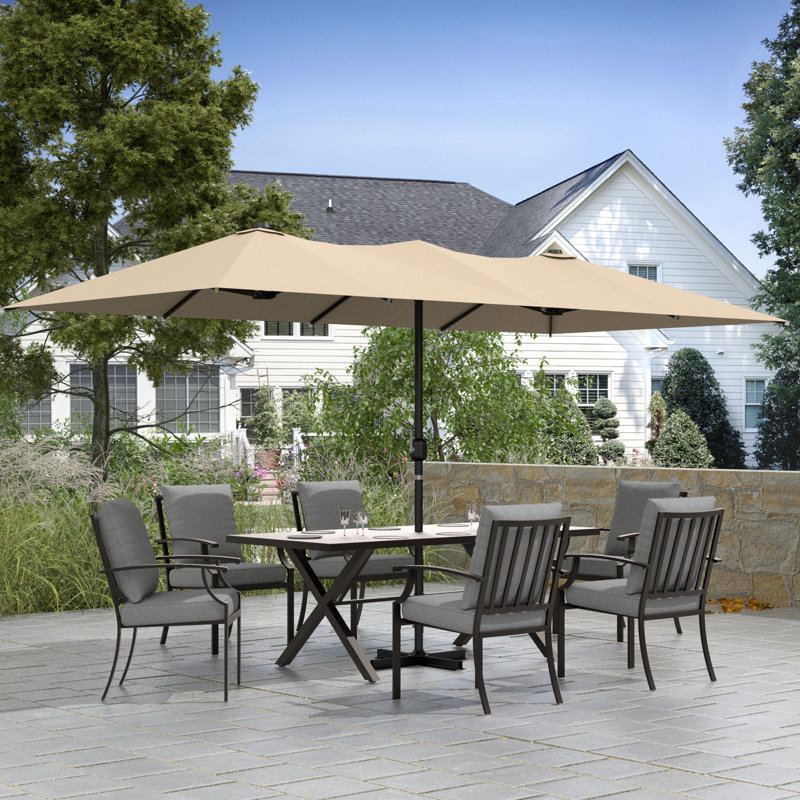 Finian 163"x103" Rectangular Market Patio Umbrella with Crank Wind Resistant Frame, Tanné