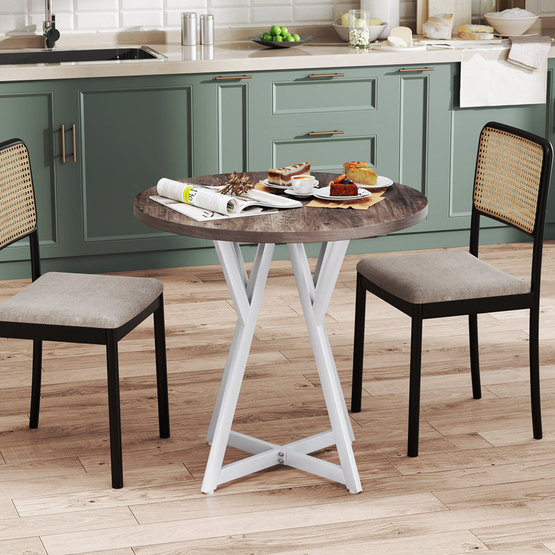 80Cm Round Dining Table Wooden Kitchen Table W/ Metal Pedestal Base