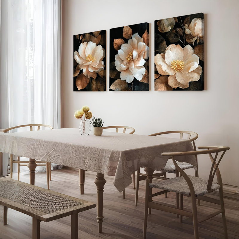 «Elegant Floral», reproduction d'art sur toile tendue sur toile (ensemble de 3), H 18 po x l 36 po