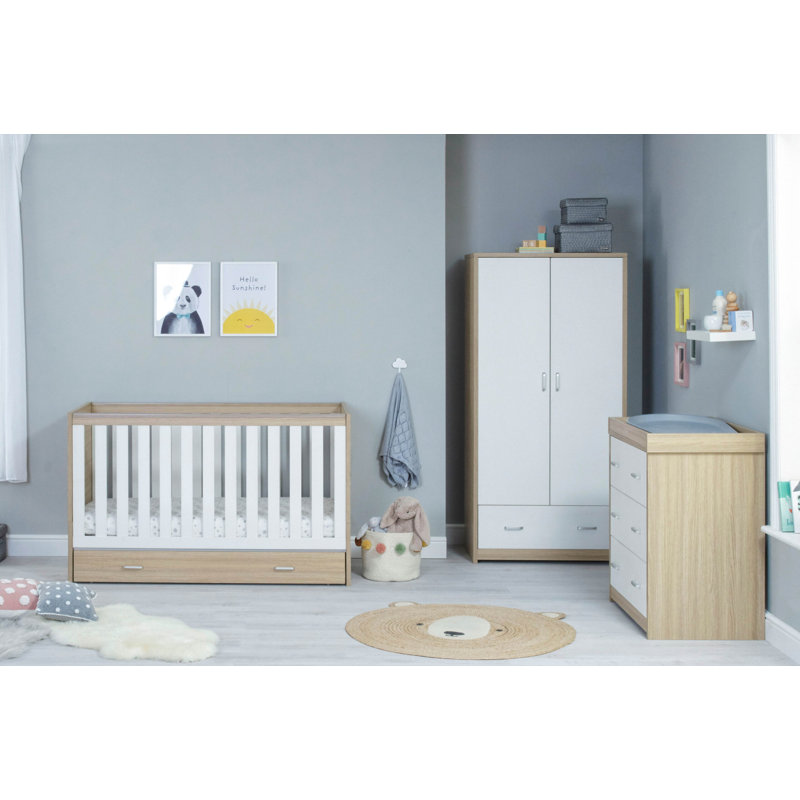 Veni 3 Piece Room Set with Drawer, Oak/White